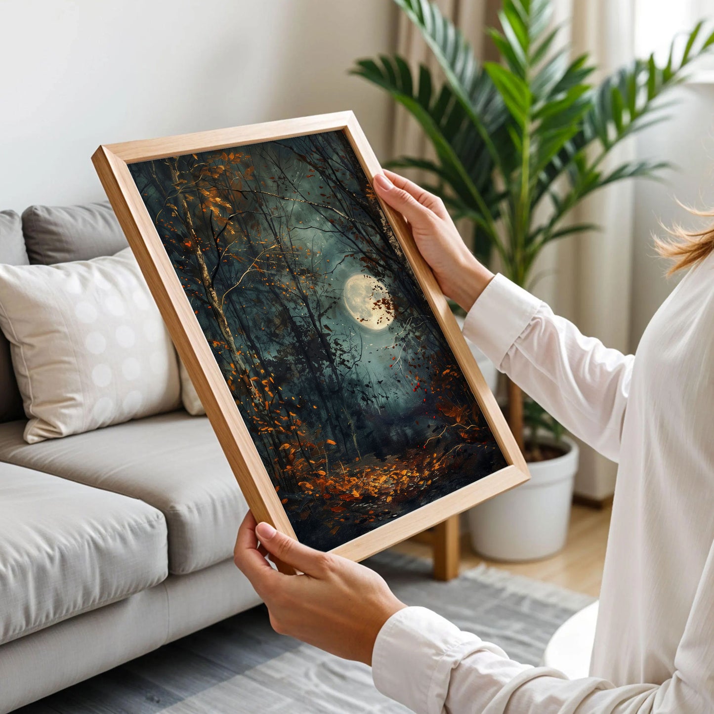 Autumn Full Moon Dark Forest Art Print