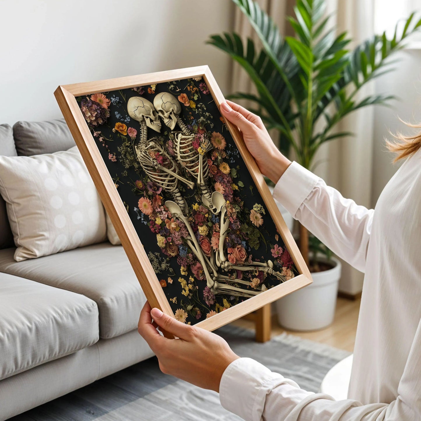 Romantic Skeleton Art Print with Colorful Floral