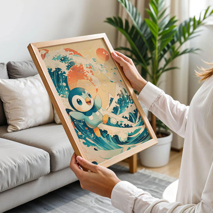 Piplup Japanese Wave Art Print