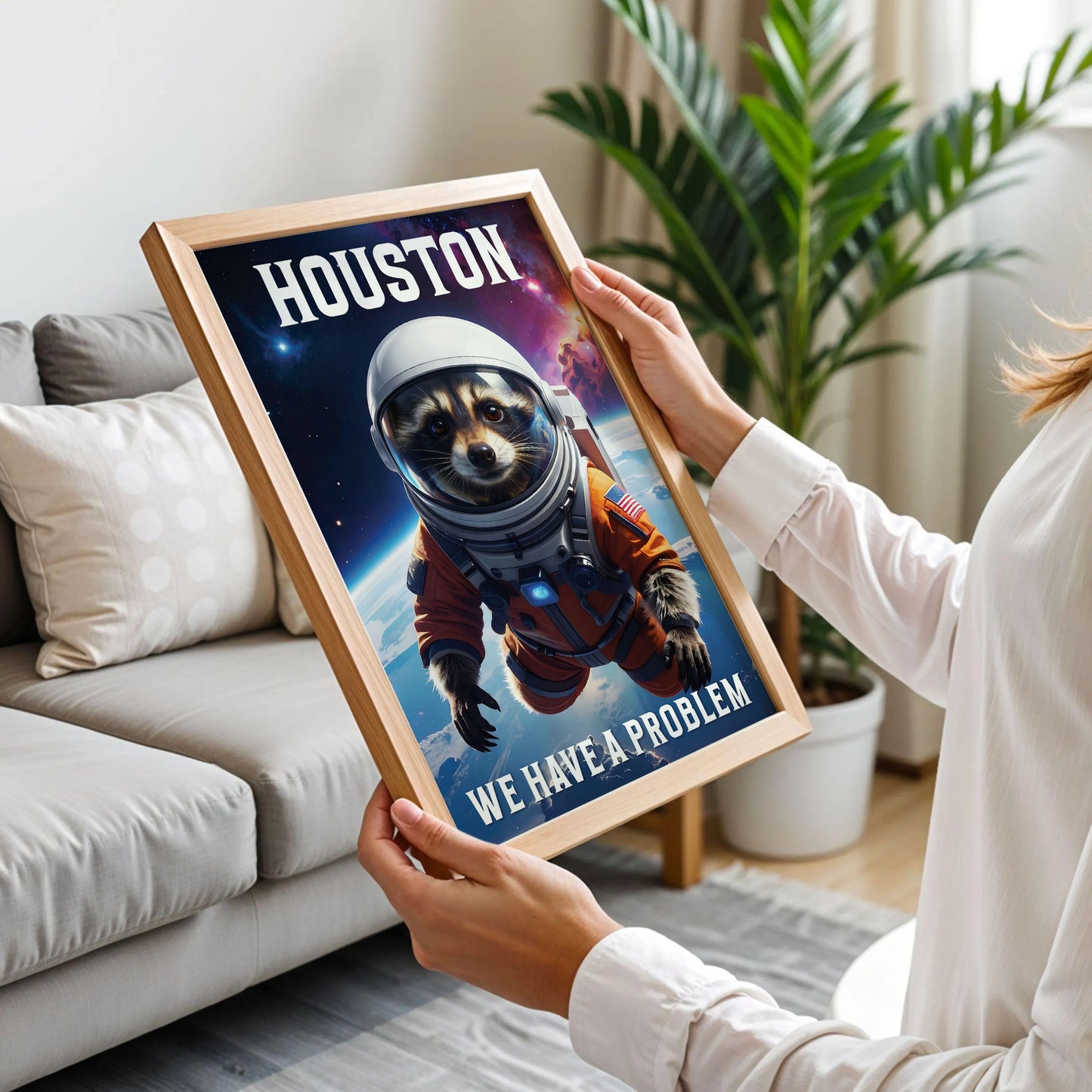Funny Space Racoon Houston Problems Poster