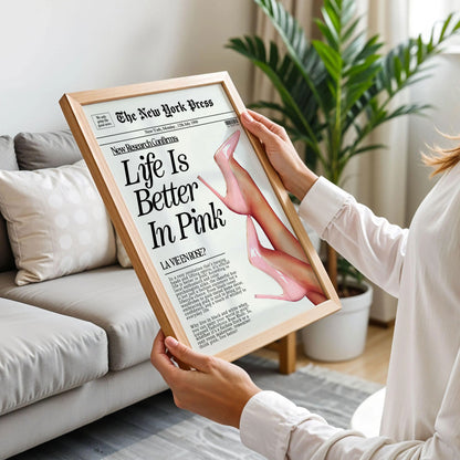 Pink Newspaper Print