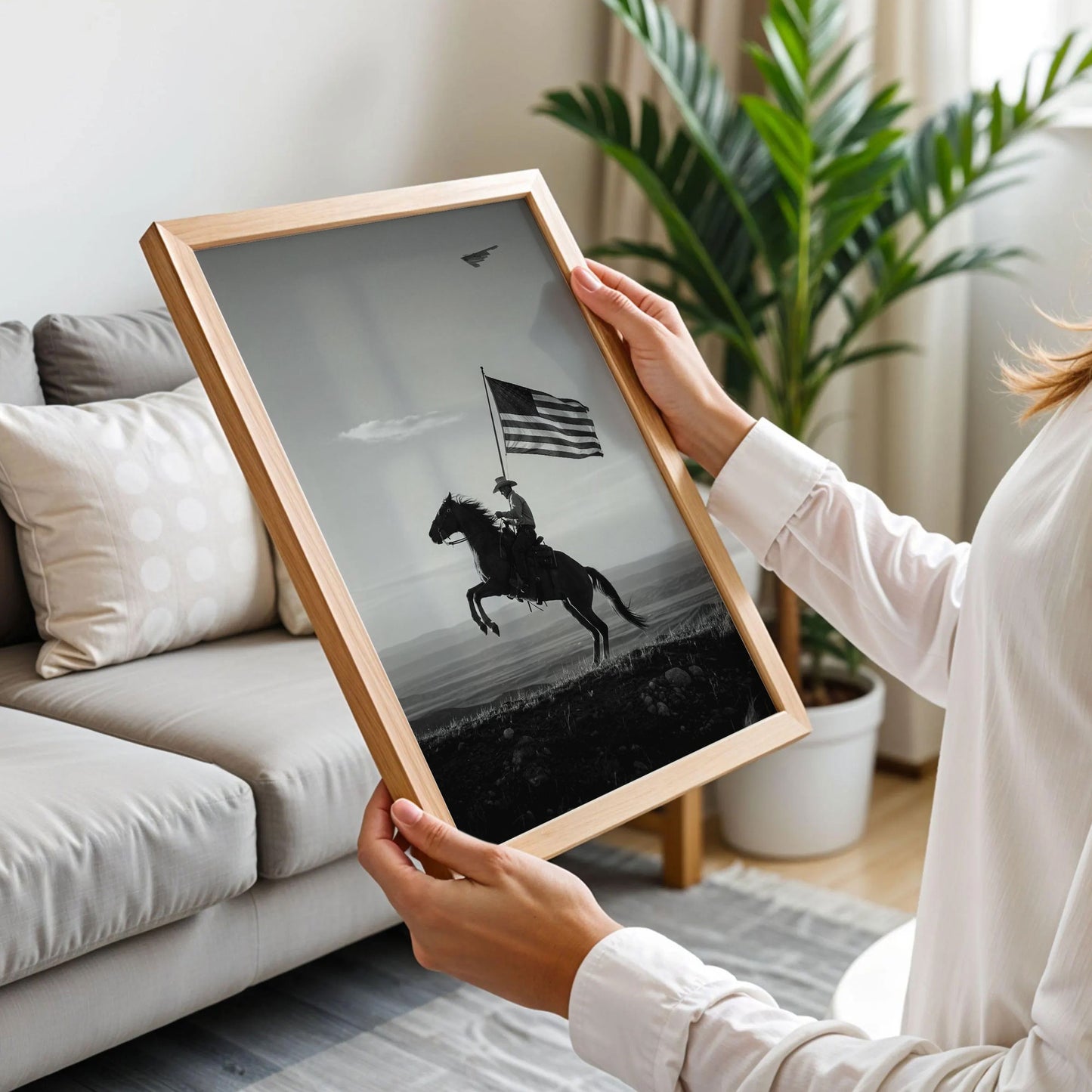 Black and White USA Flag Cowboy Wall Art