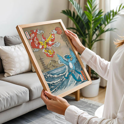 Ho-Oh vs Lugia ukiyo-e Style Pokémon Poster