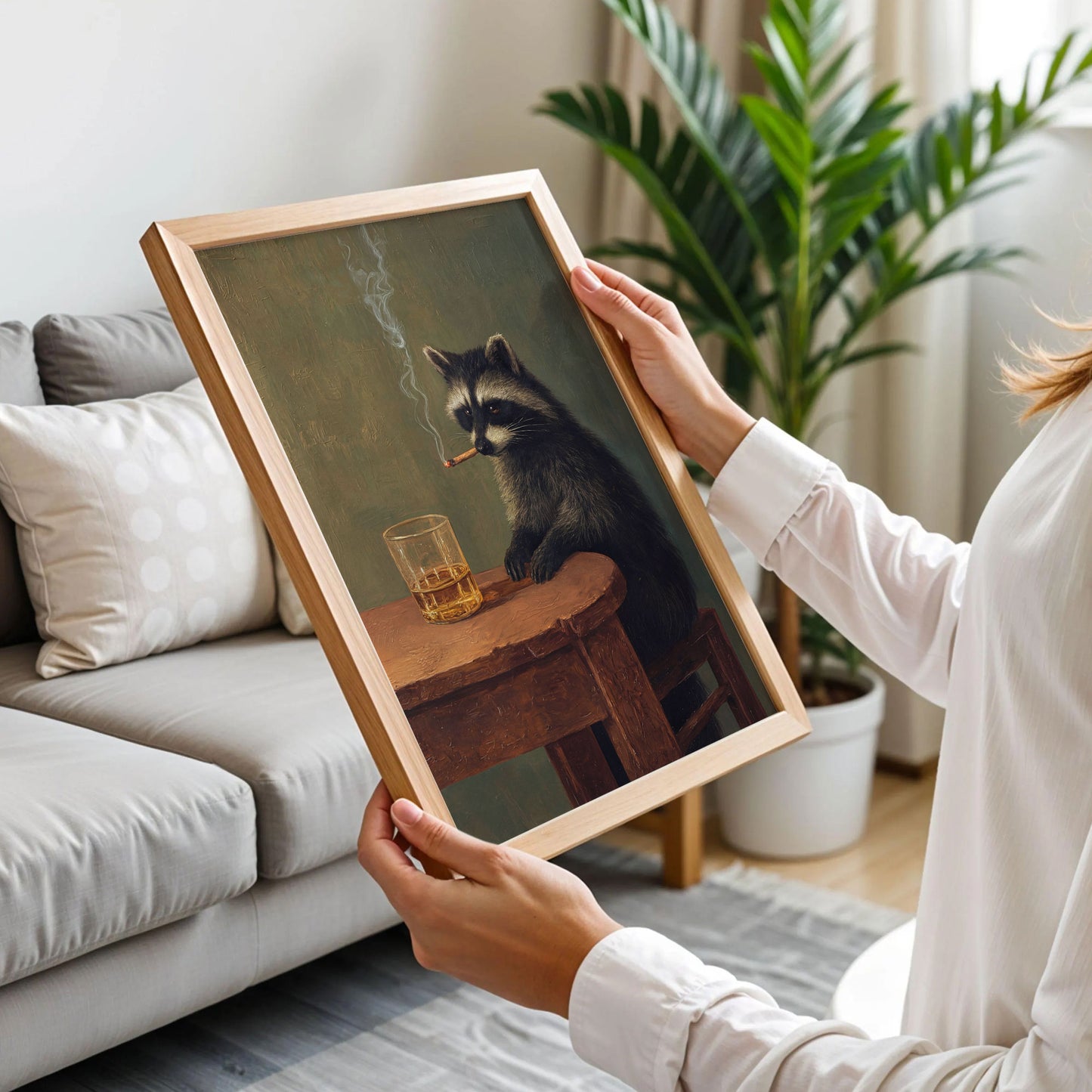 Smoking Raccoon Wall Art Print