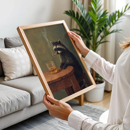 Smoking Raccoon Wall Art Print