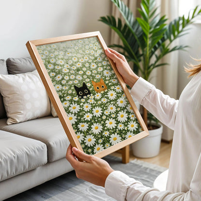 Black Cat Daisy Meadow Poster