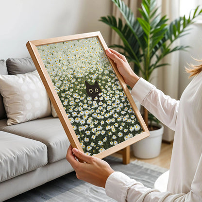 Black Cat Daisy Meadow Poster