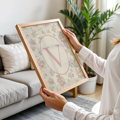 Floral Letter V Initial Poster