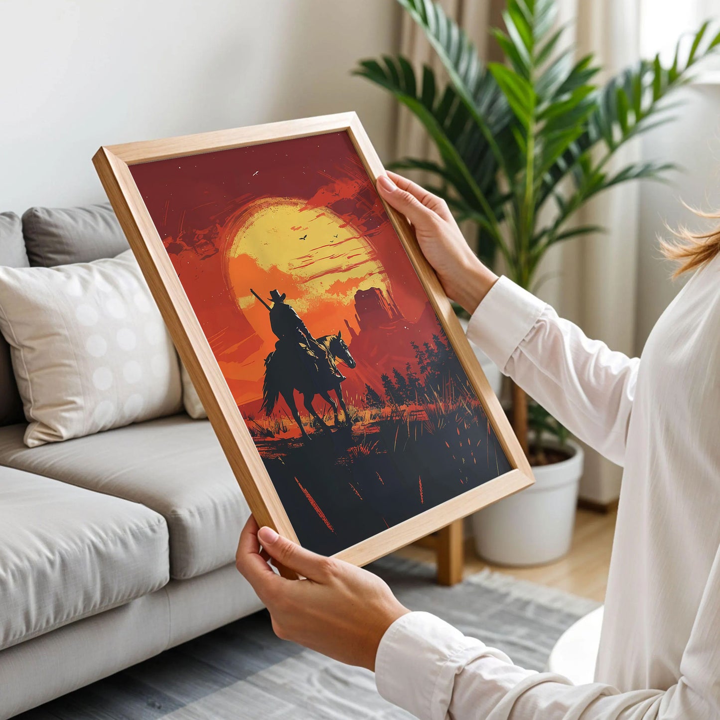 Western Cowboy Poster Sunset Landscape