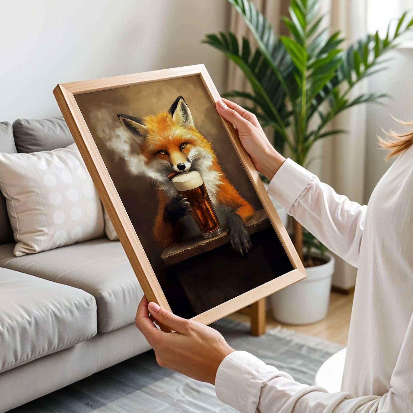 Red Fox Drinking Beer And Smoking Bar Poster