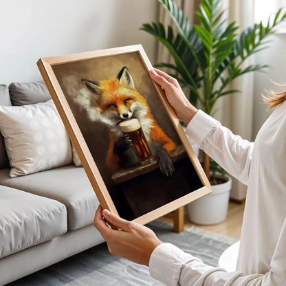 Red Fox Drinking Beer And Smoking Bar Poster