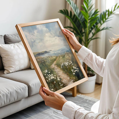 Coastal White Wildflower Painting Poster