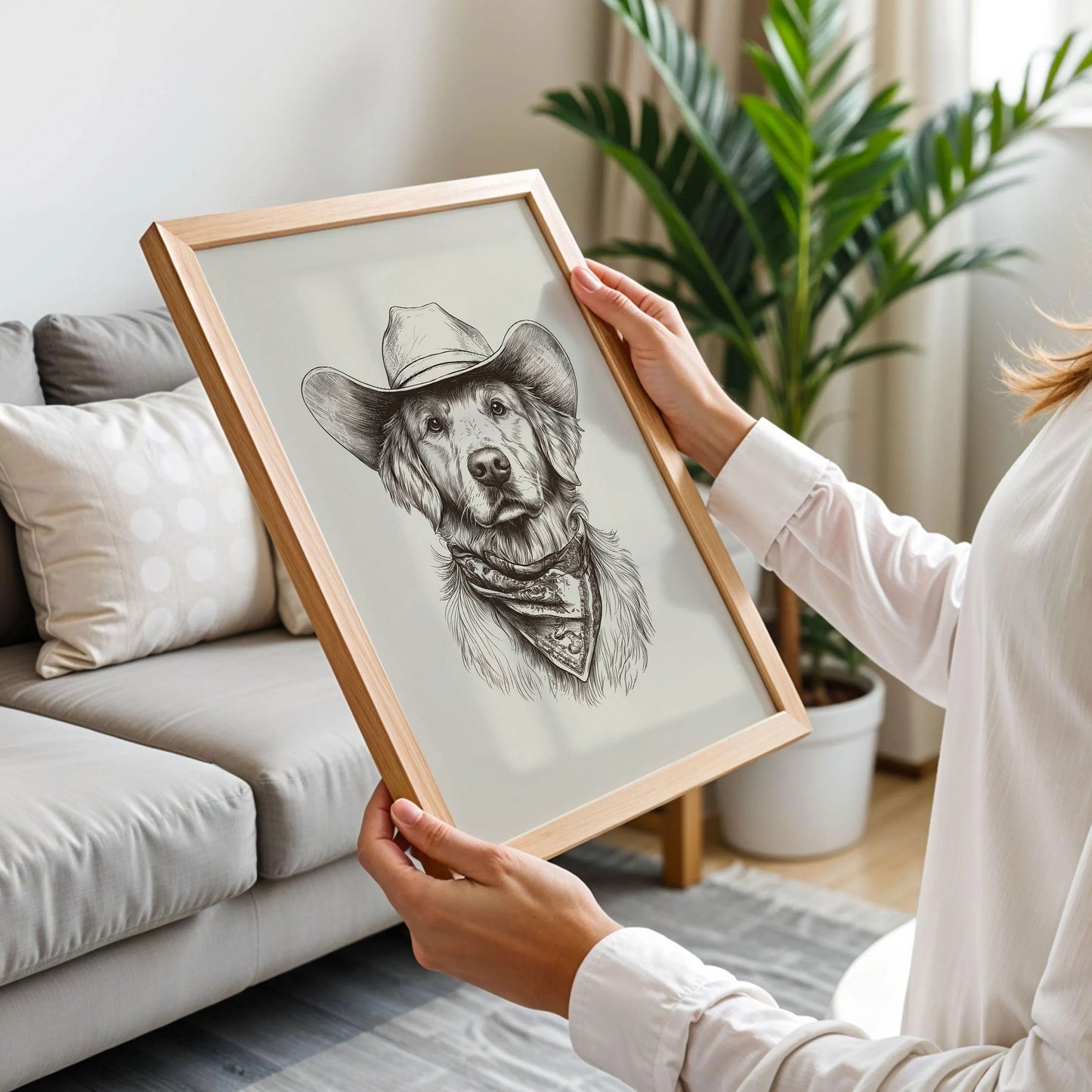 Golden Retriever Cowboy Sketch Print