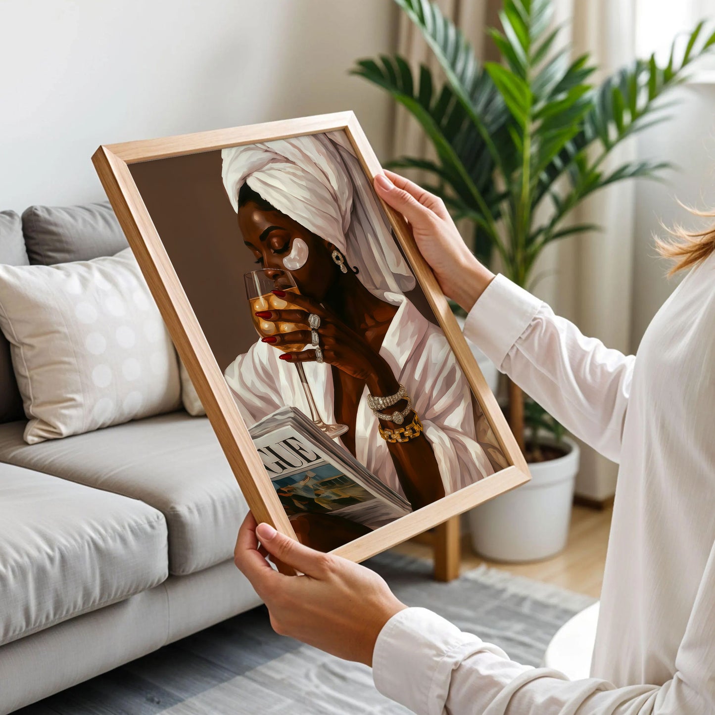 Stylish Black Woman Bathroom Wall Art