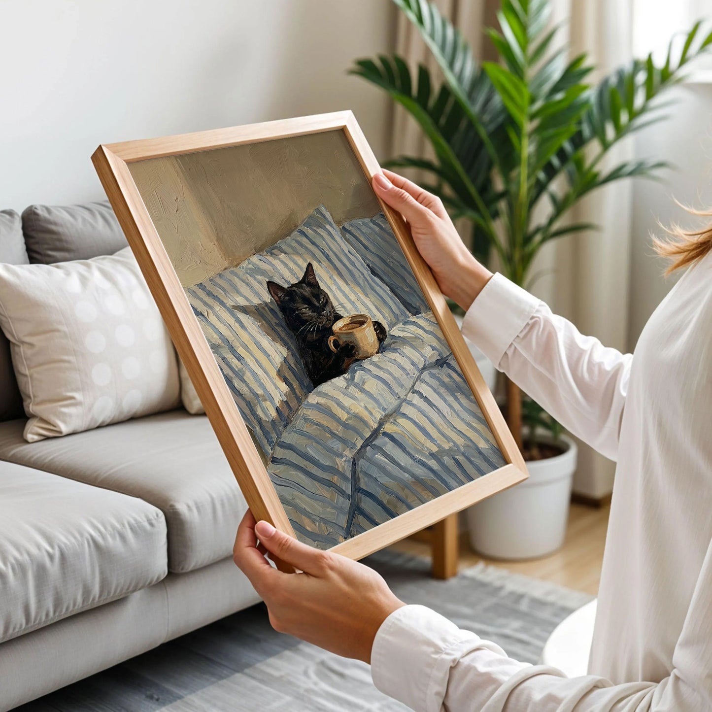Black Cat With Coffee Poster