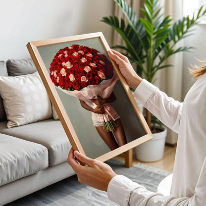 Black Woman Roses Bouquet Art Print