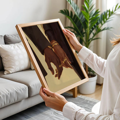 Black Couple Holding Hands Wall Art