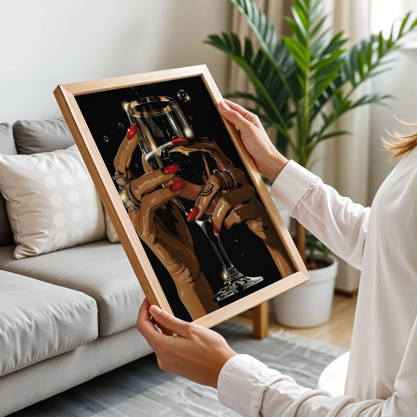 Black Woman Champagne Art Print