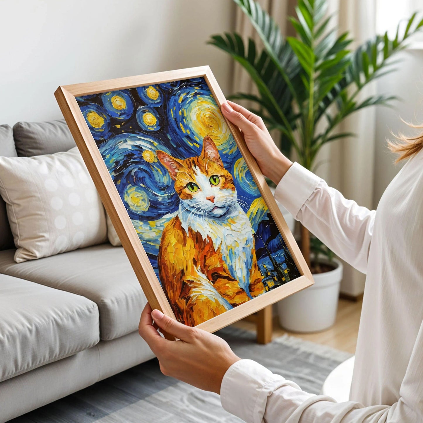 Starry Night With Ginger Cat Print
