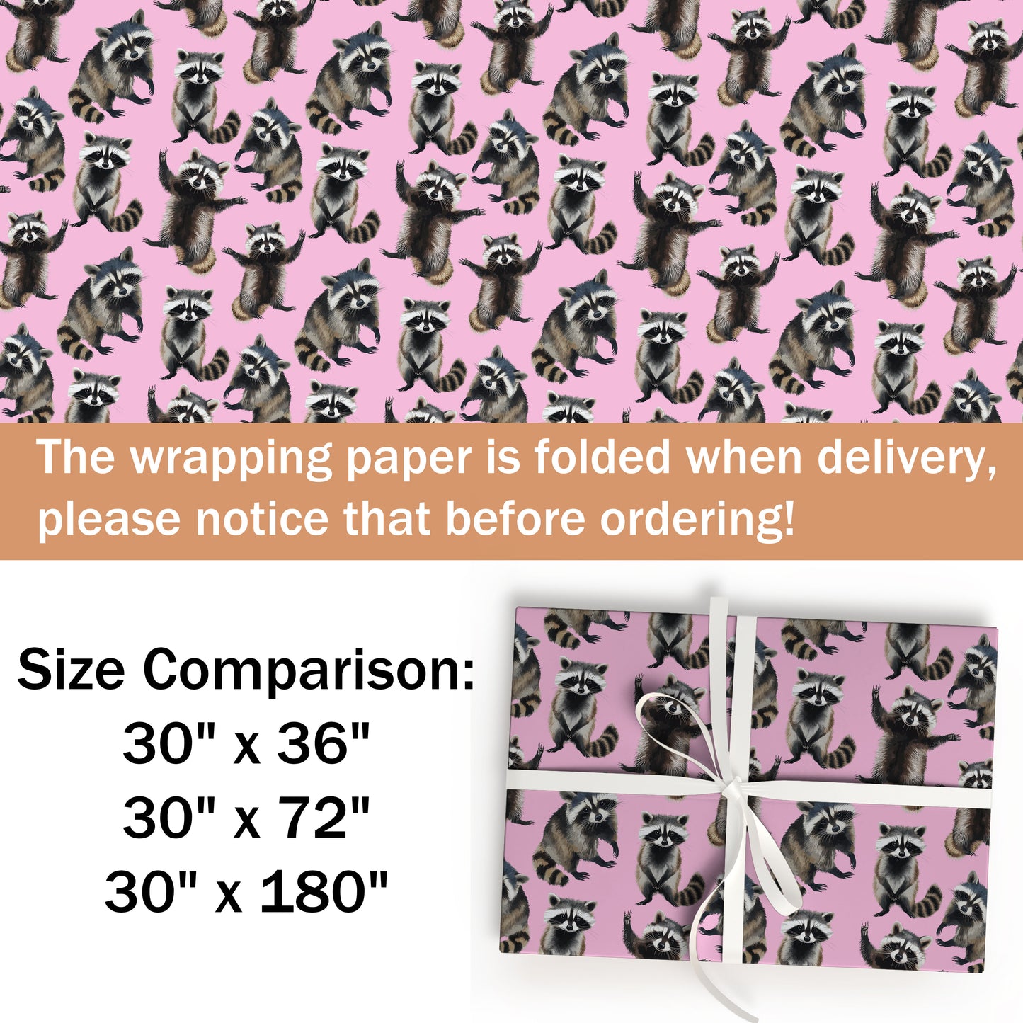 Raccoon Feral Christmas Wrapping Paper Roll