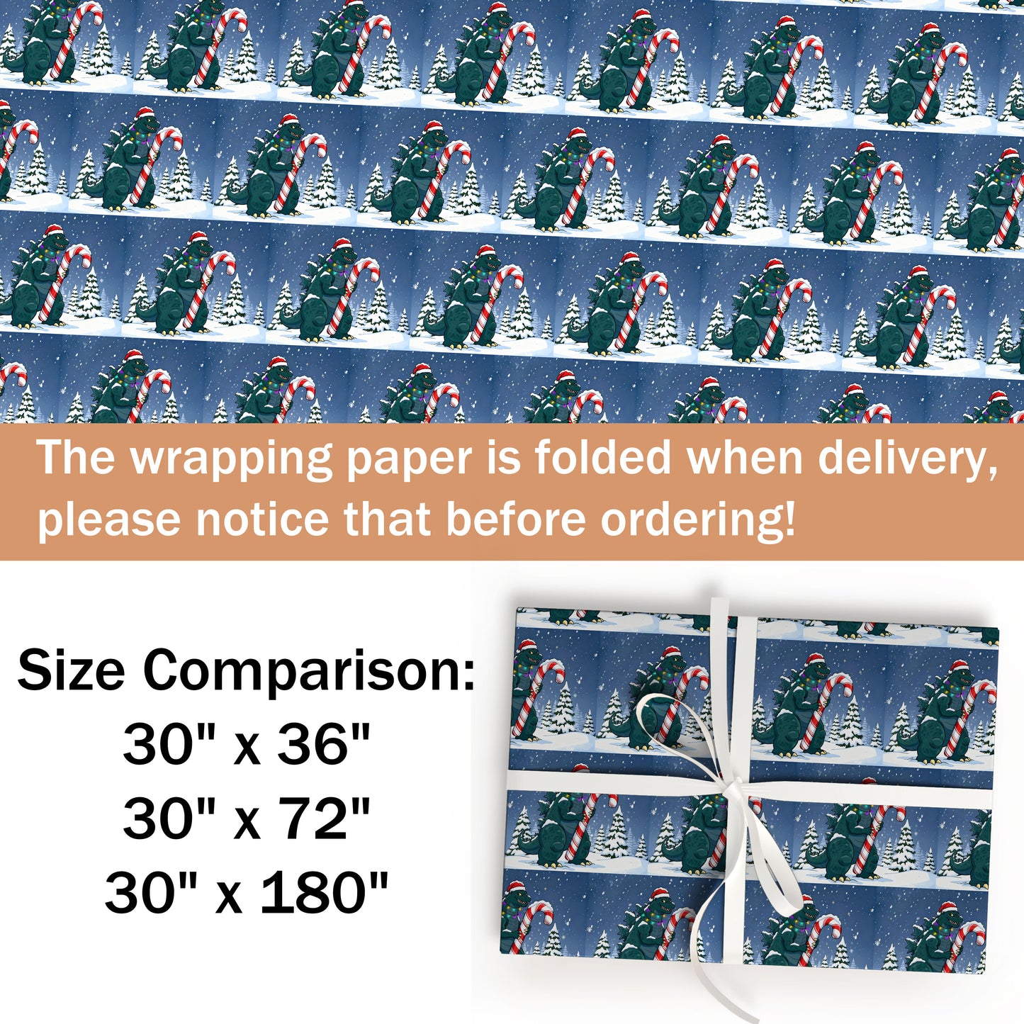 Godzilla Christmas Wrapping Paper Sheet