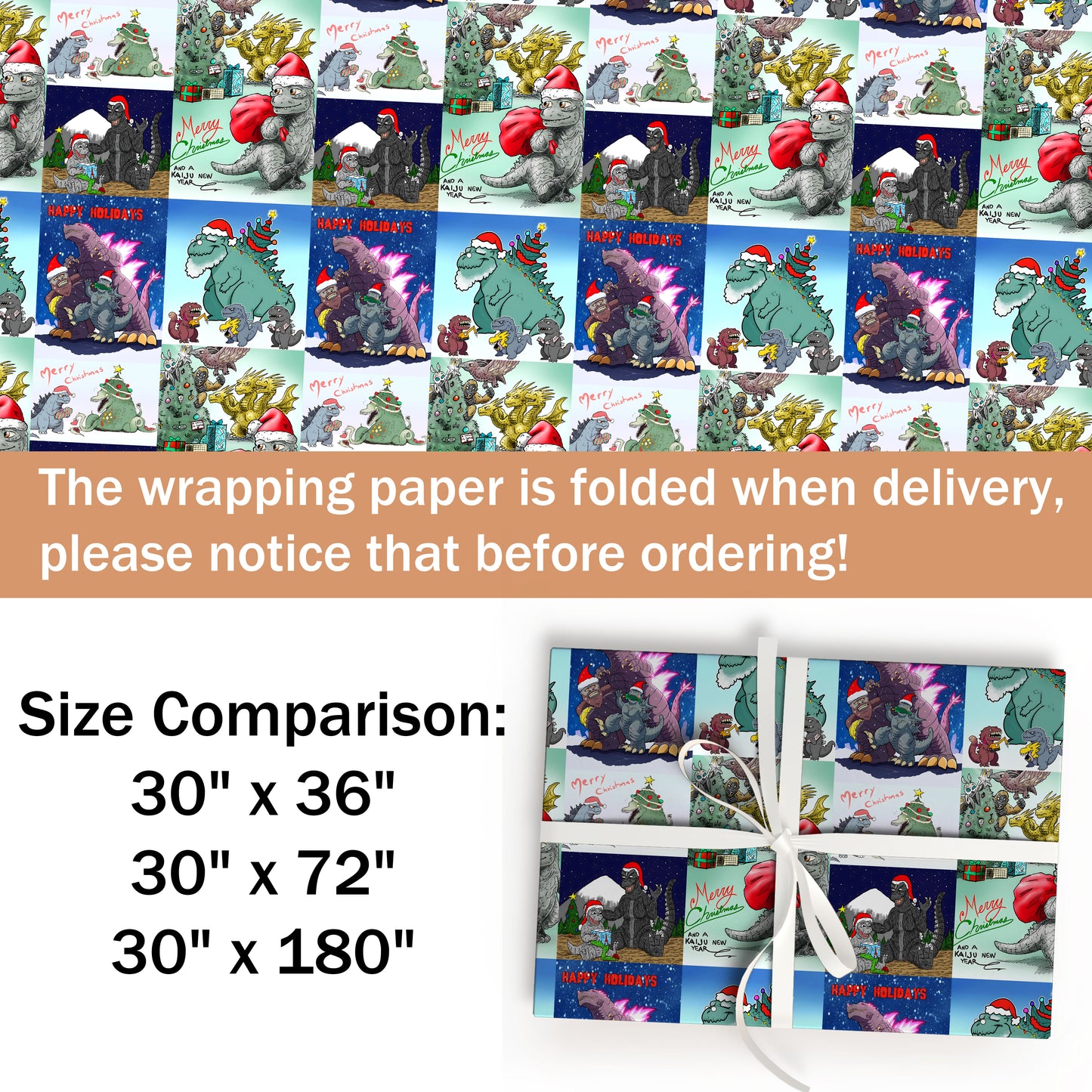 Godzilla Christmas Wrapping Paper Gift