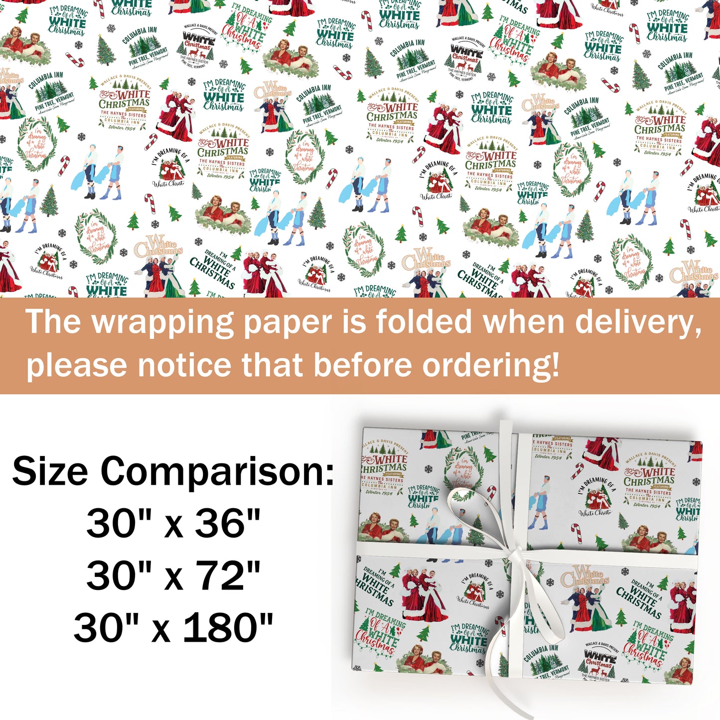 White Christmas Wrapping Paper Roll