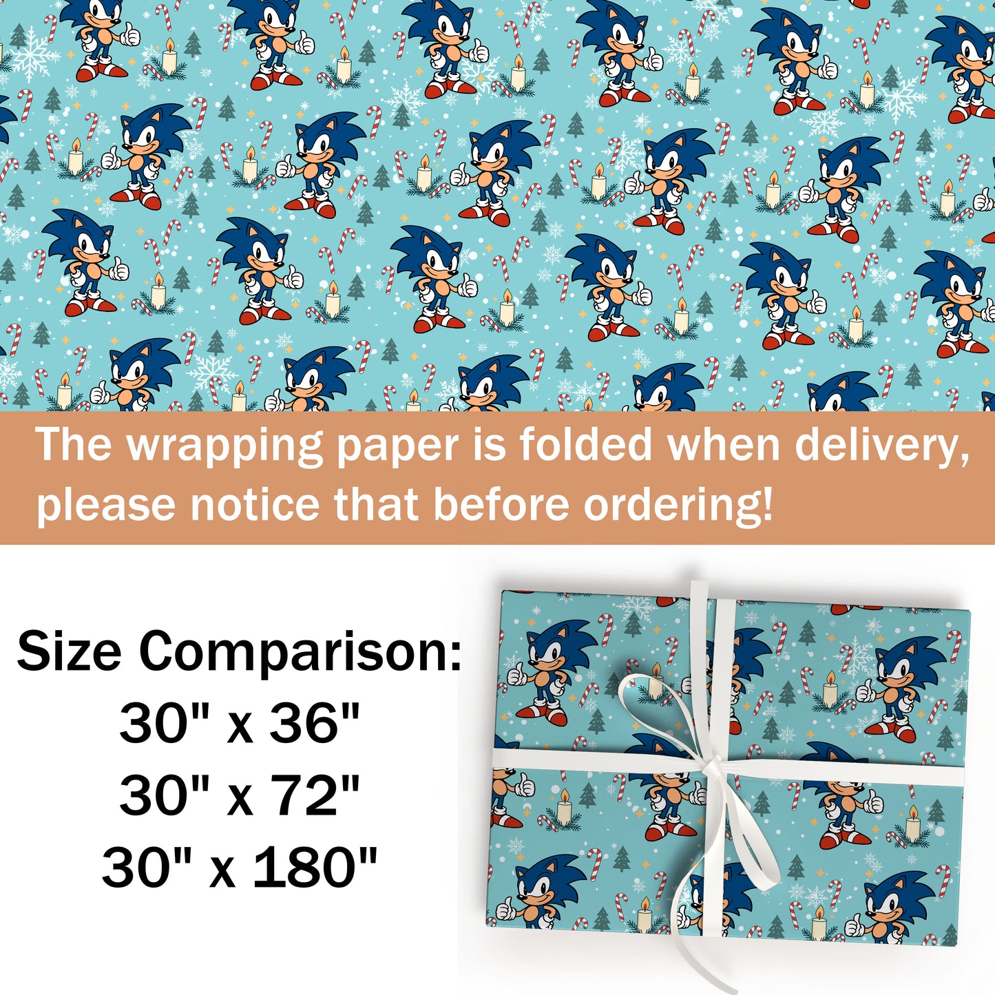 Blue Hedgehog Xmas Holiday Gift Wrap Roll