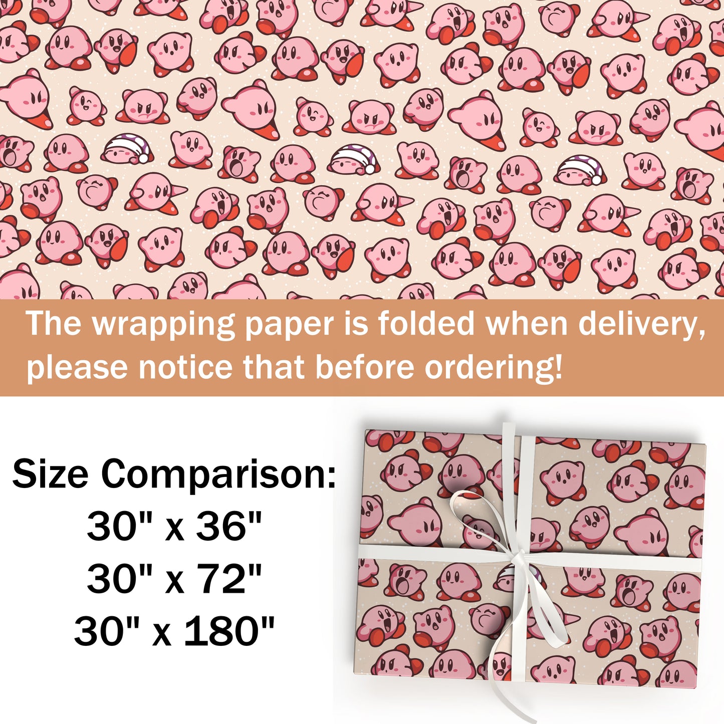Nintendo Kirby Gift Wrap, Funny Wrapping Paper for Gamers