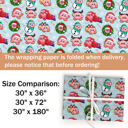 Cute Kirby Wrapping Paper, Fun Christmas Gift Wrap