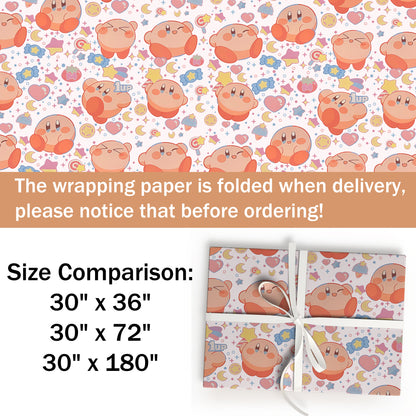 Kirby Floating Stars Wrapping Paper, Adorable Gamer Gift Wrap