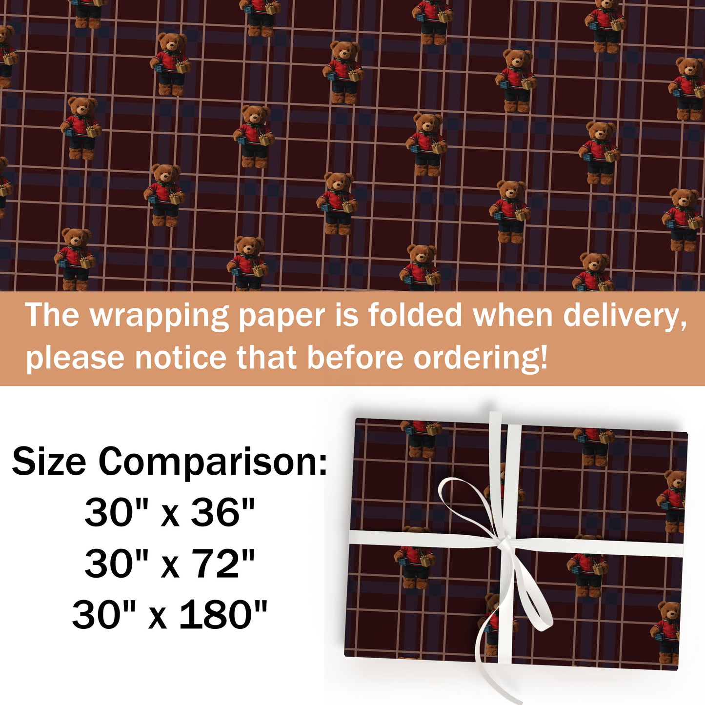 Teddy Christmas Wrapping Paper Birthday Gift