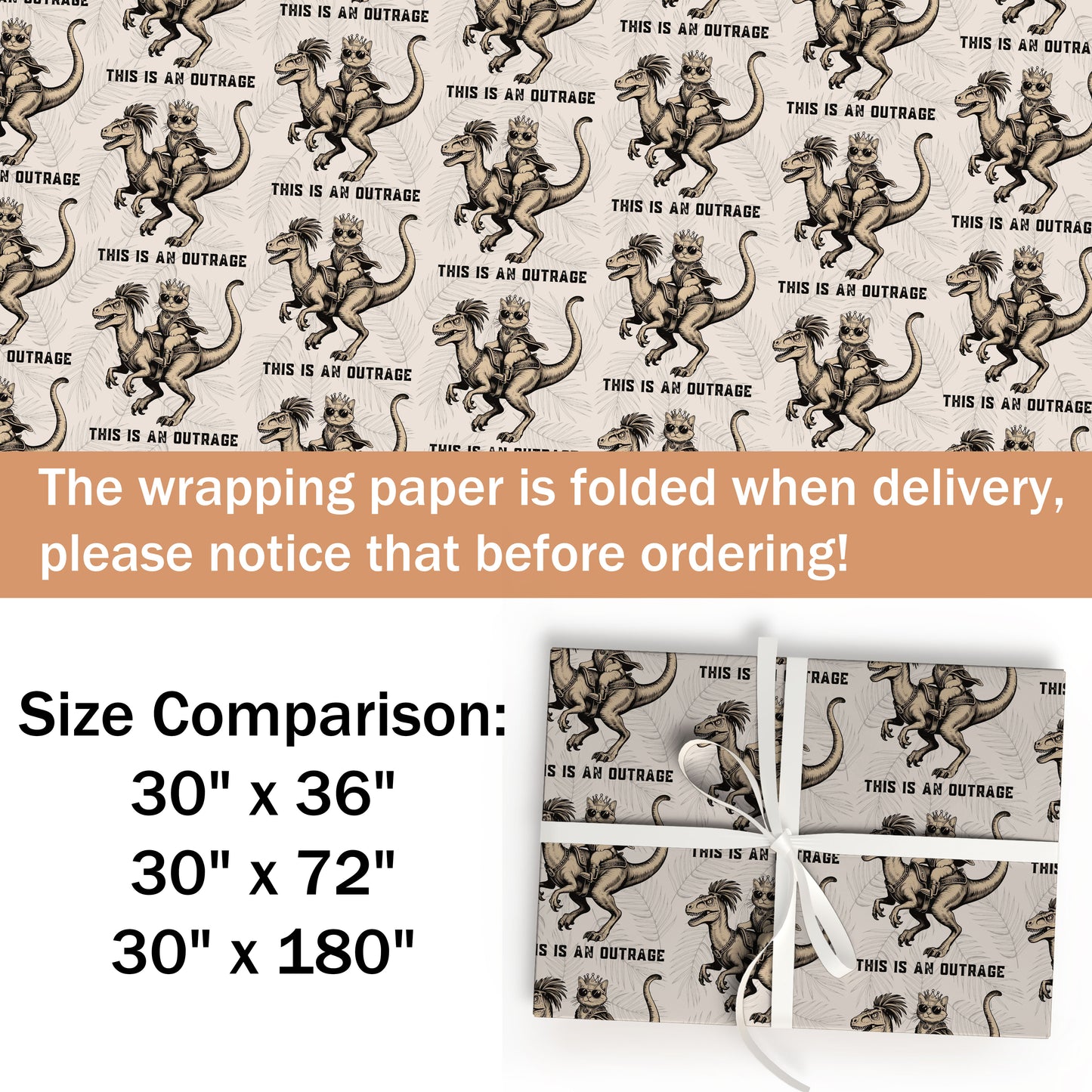 Cat Dinosaur Wrapping Paper