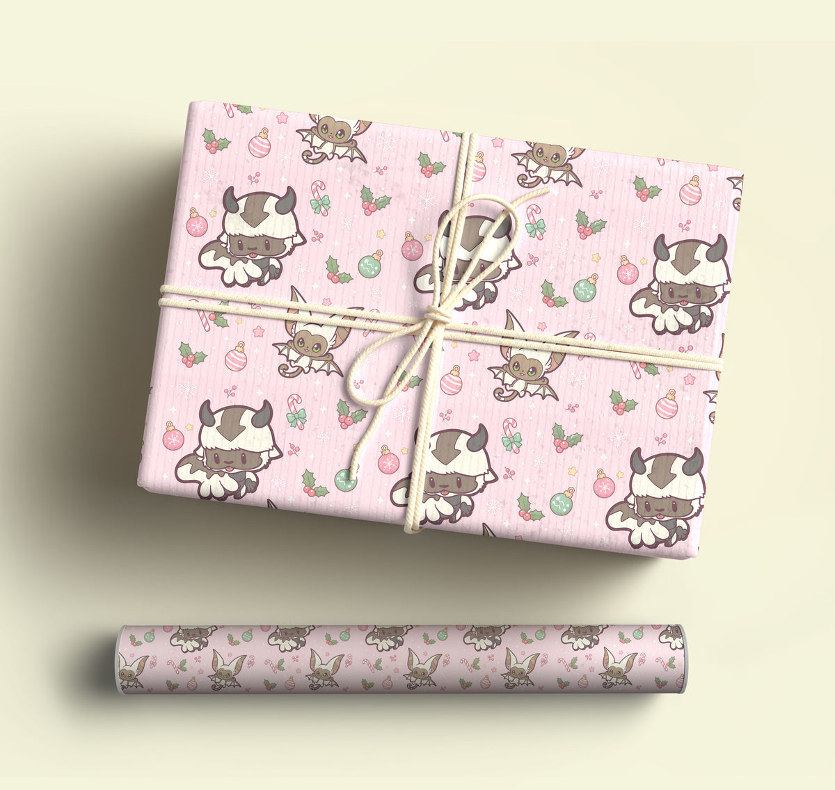 Avatar the Last Airbender Appa & Momo Wrapping Paper - Pink