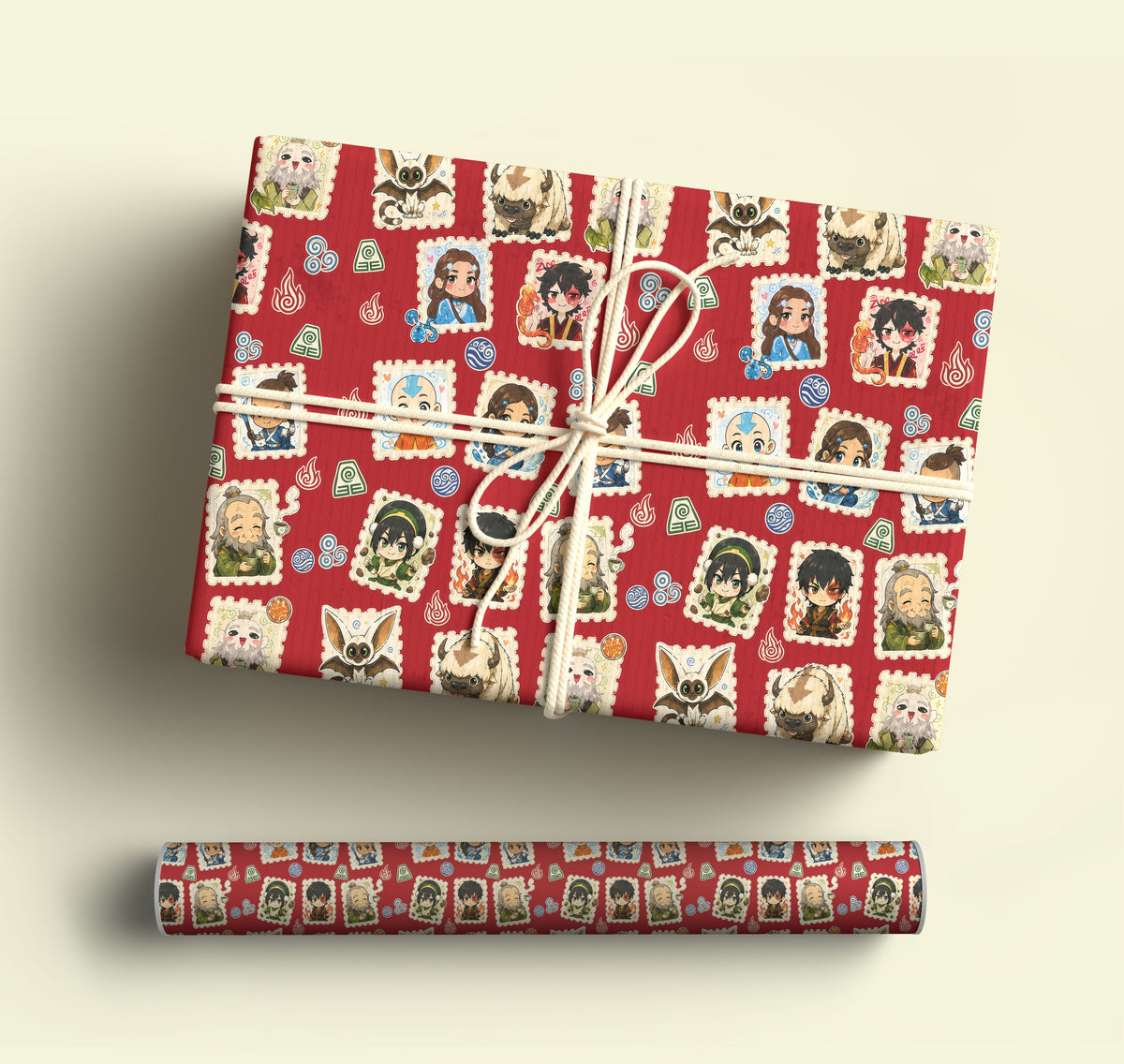 Avatar the Last Airbender Appa & Momo Wrapping Paper - Red