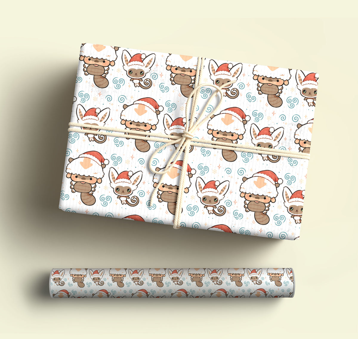 Avatar the Last Airbender Appa & Momo Wrapping Paper - Santa Hat