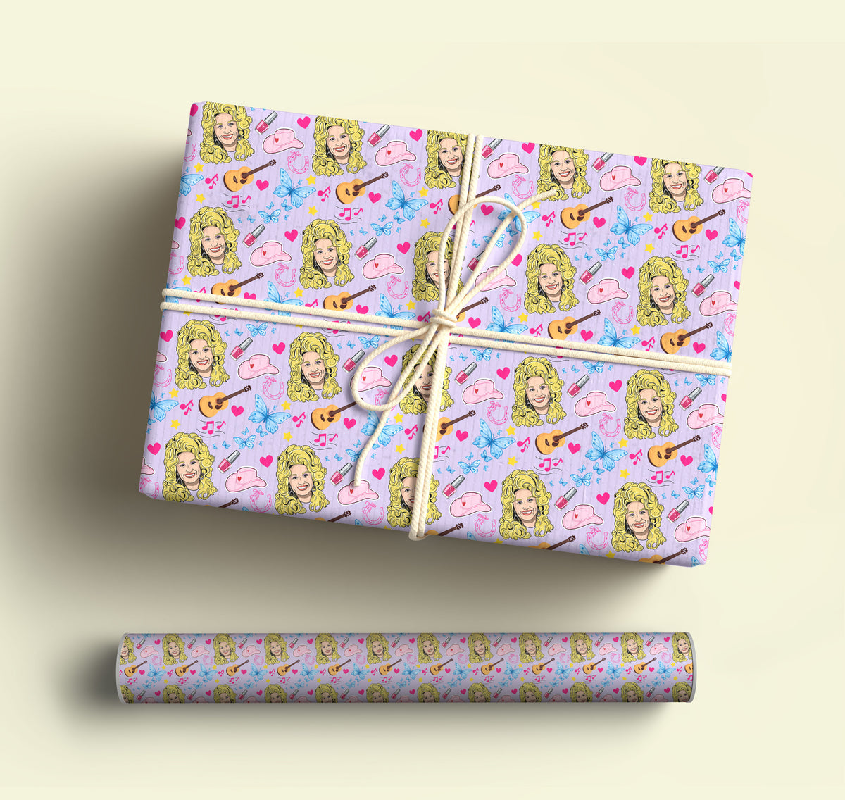 Lavender Dolly Parton Wrapping Paper – Christmas Gift Wrap for Fans