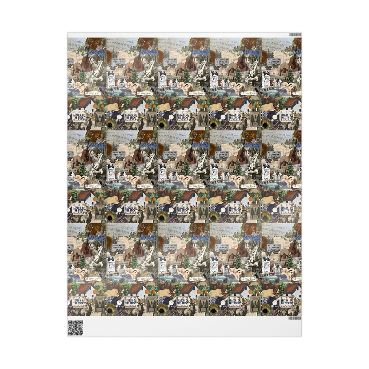 Brown Vermont Guitar Collage Noah Kahan Wrapping Paper – Folk Indie Music Fan Gift