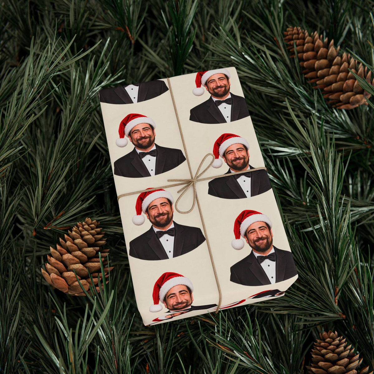 Cream Santa Hat Tuxedo Portraits Noah Kahan Christmas Wrapping Paper – Stick Season Gift Wrap