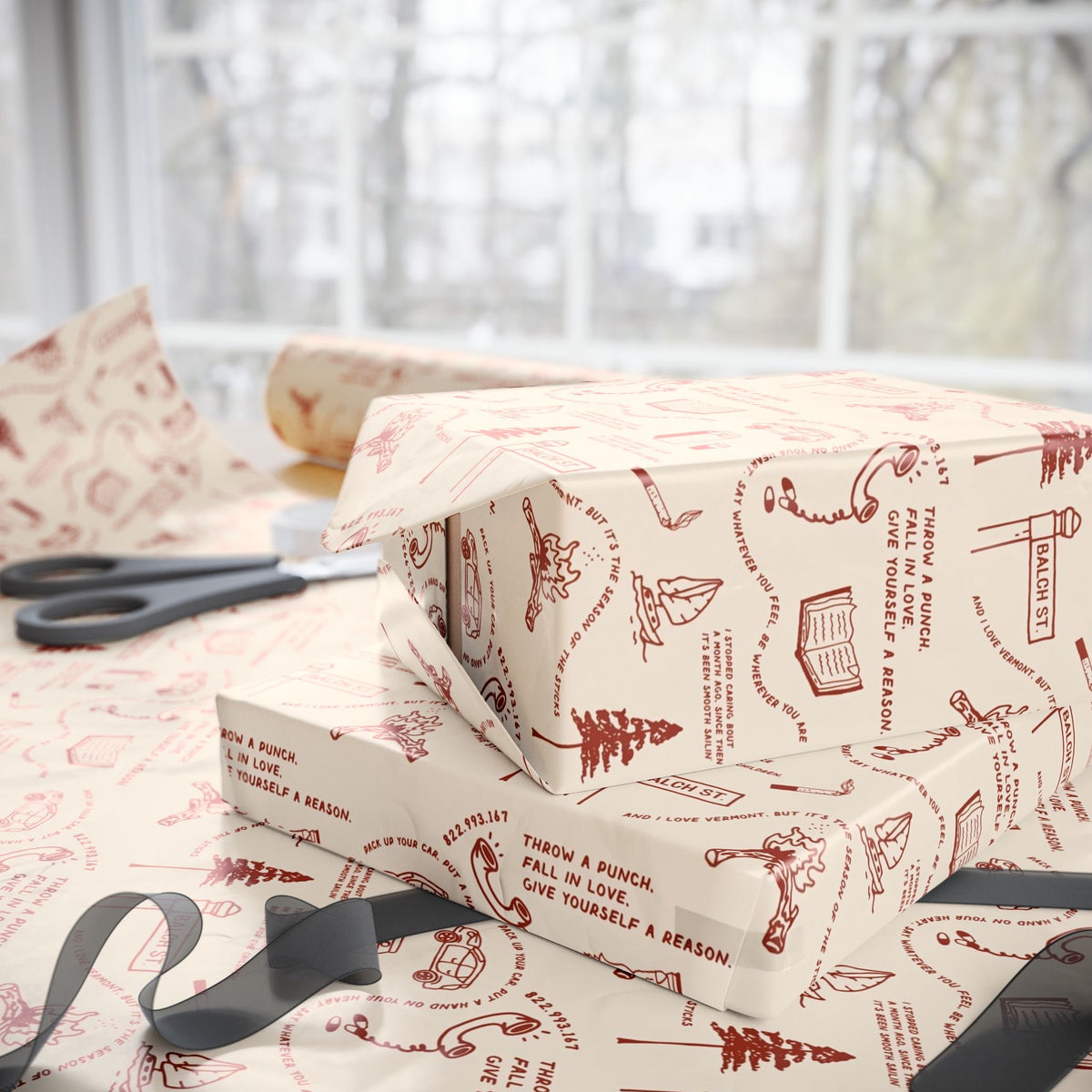 Cream Stick Season Red Icons Noah Kahan Wrapping Paper – Folk Indie Music Fan Gift
