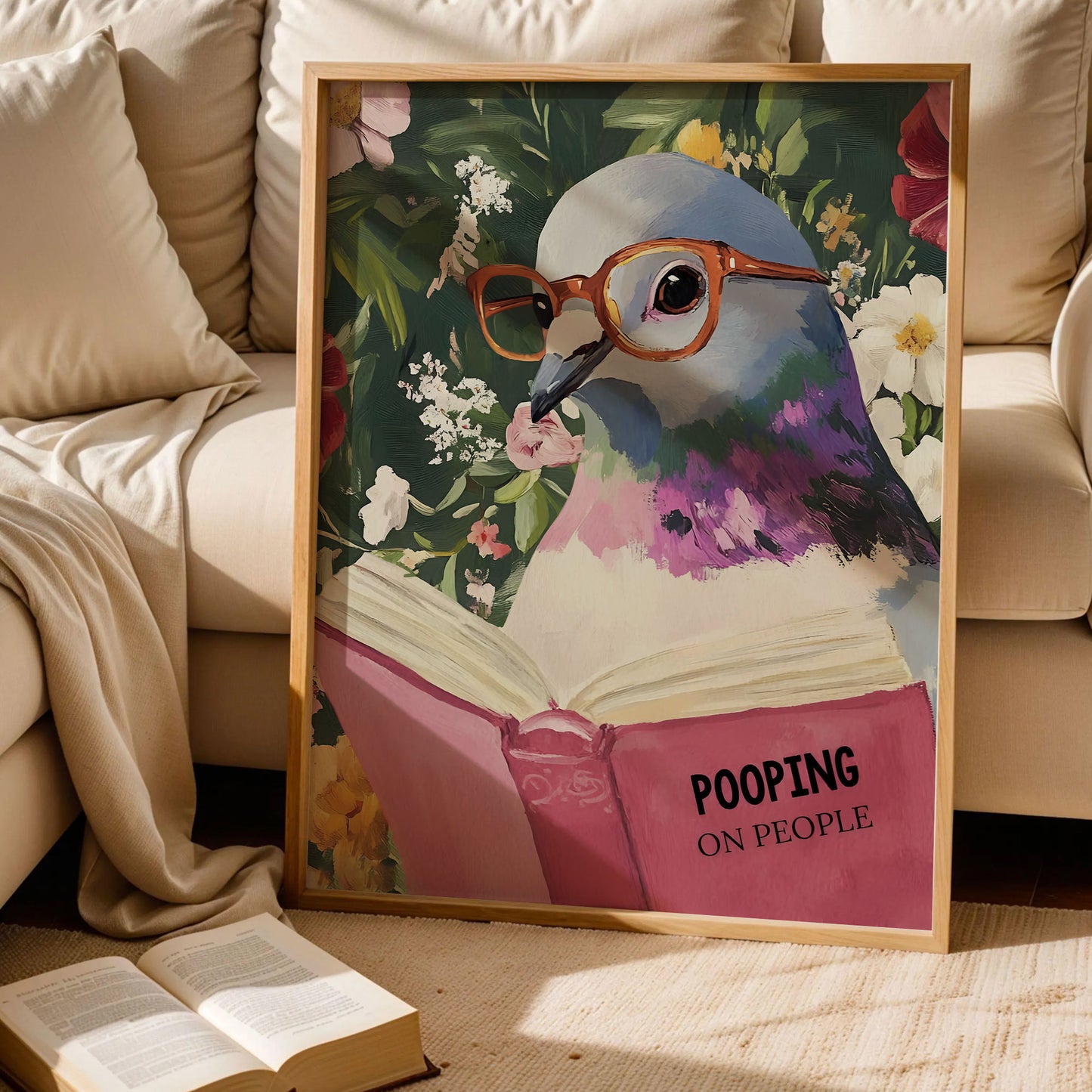 Humorous Pigeon Reading Book Art Print