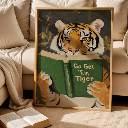 Tiger Reading Book Poster