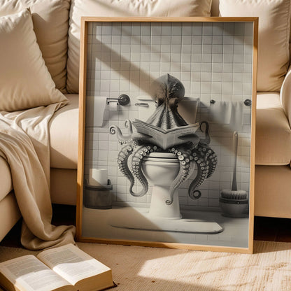 Funny Octopus Reading Newspaper Poster