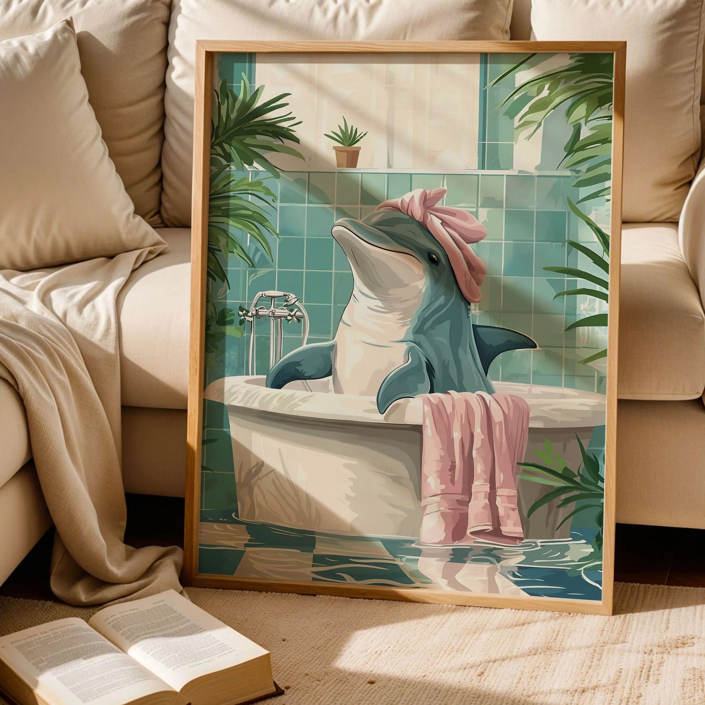 Dolphin in the Bathtub Wall Art Print