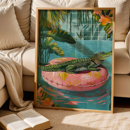 Alligator on a Pool Float Print