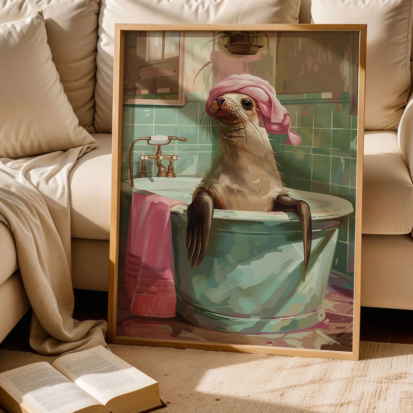 Sea Lion in Bathtub Bathroom Print