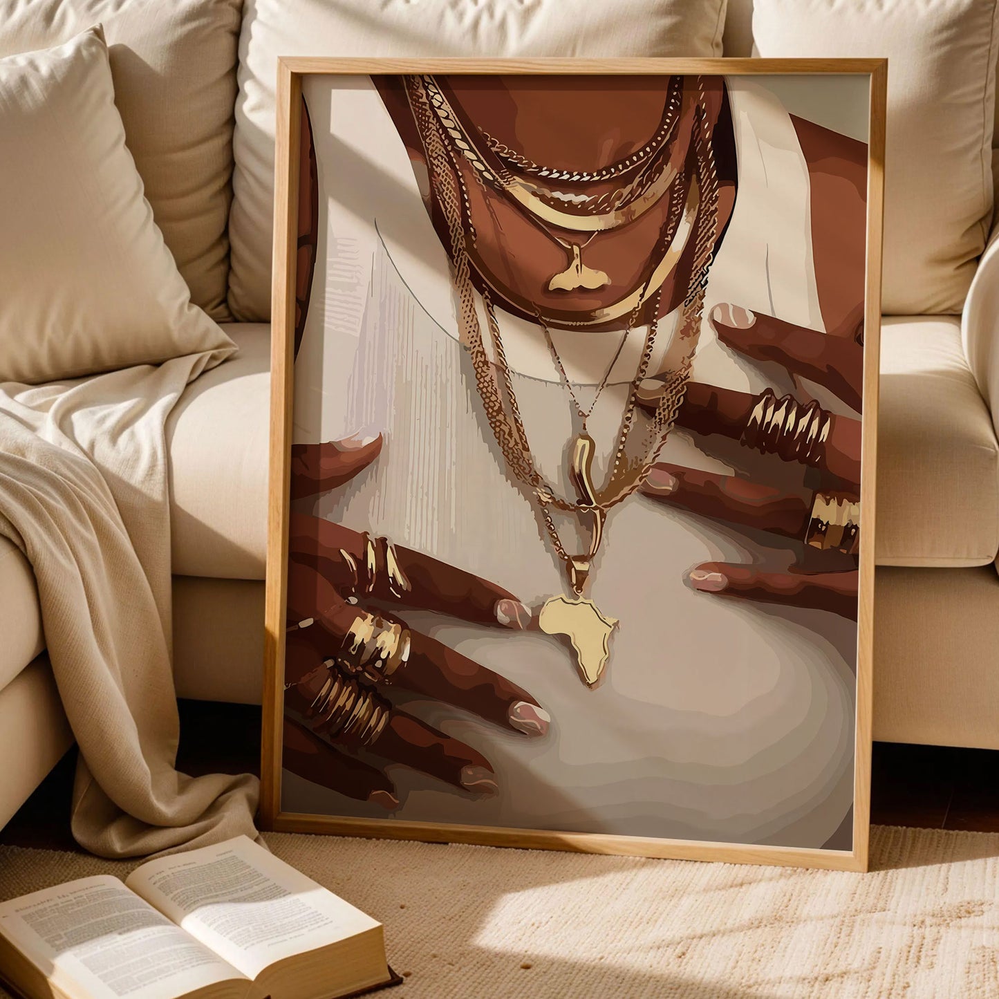 Black Woman Gold Jewelry Wall Art