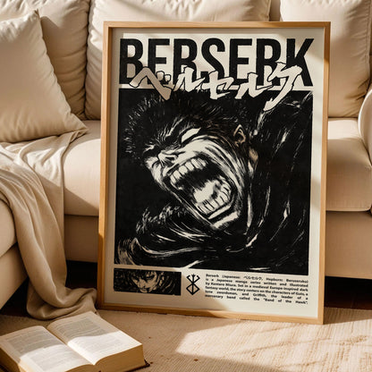 Black and White Berserk Manga Panel Art Print