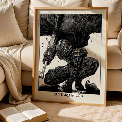 Berserk Guts Armor Black & White Metal Poster