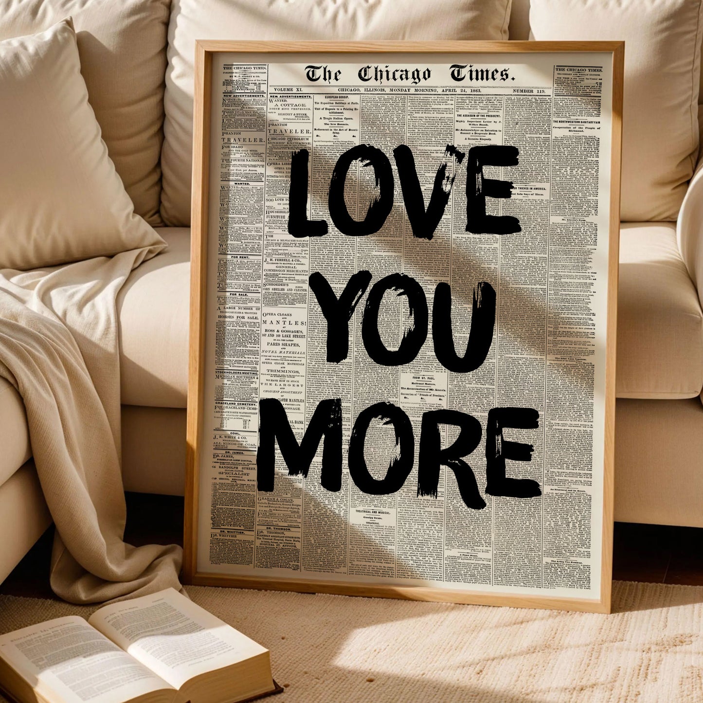 Love You More Newspaper Print Art
